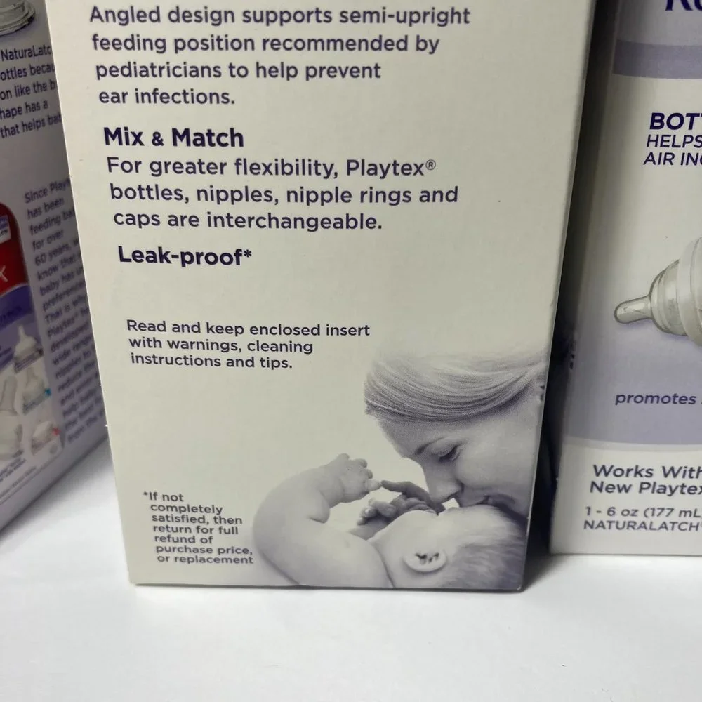 Playtex VentAire Bottom Vent 6oz Baby Bottle Naturalatch Silicone Nipple Angled